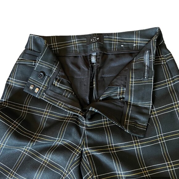 White House Black Market Black/White/Yellow Plaid The Slim Ankle Pants, Size 00 - Picture 7 of 12